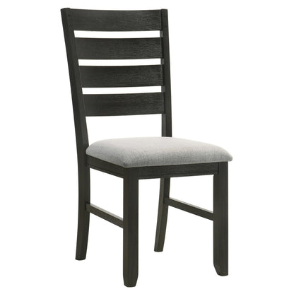 Woodlands 22 Inch Side Chair Set of 2, Soft Gray Fabric Seat, Brown Wood