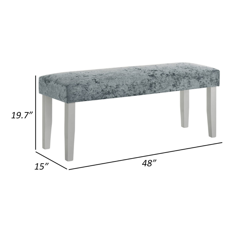 Liam 48 Inch Dining Bench, Wood, Cushioned Gray Fabric Upholstered Seat