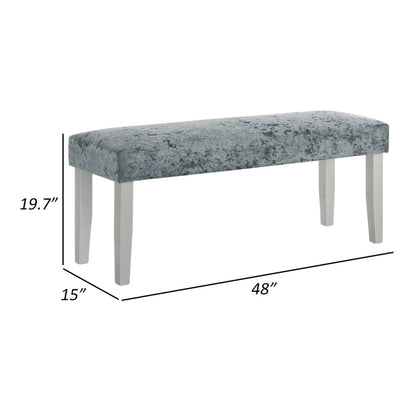 Liam 48 Inch Dining Bench, Wood, Cushioned Gray Fabric Upholstered Seat