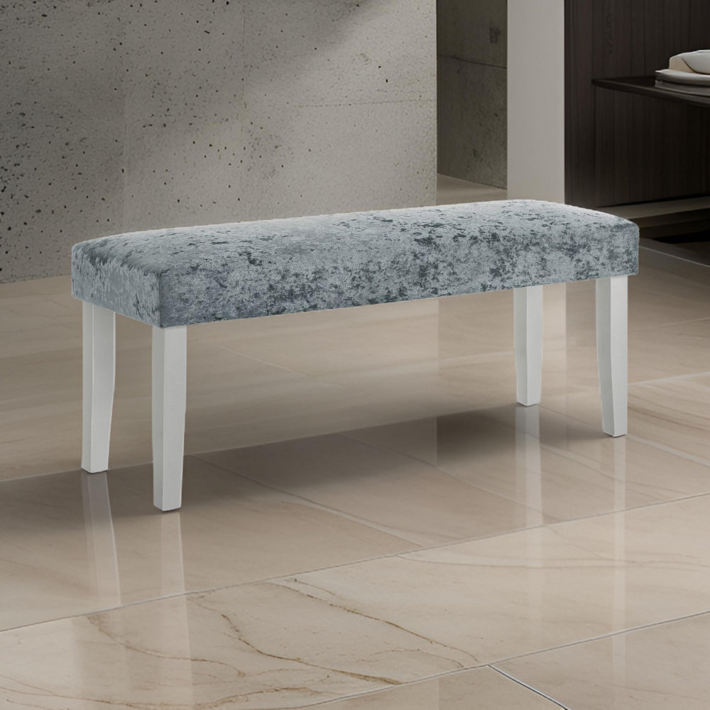 Liam 48 Inch Dining Bench, Wood, Cushioned Gray Fabric Upholstered Seat