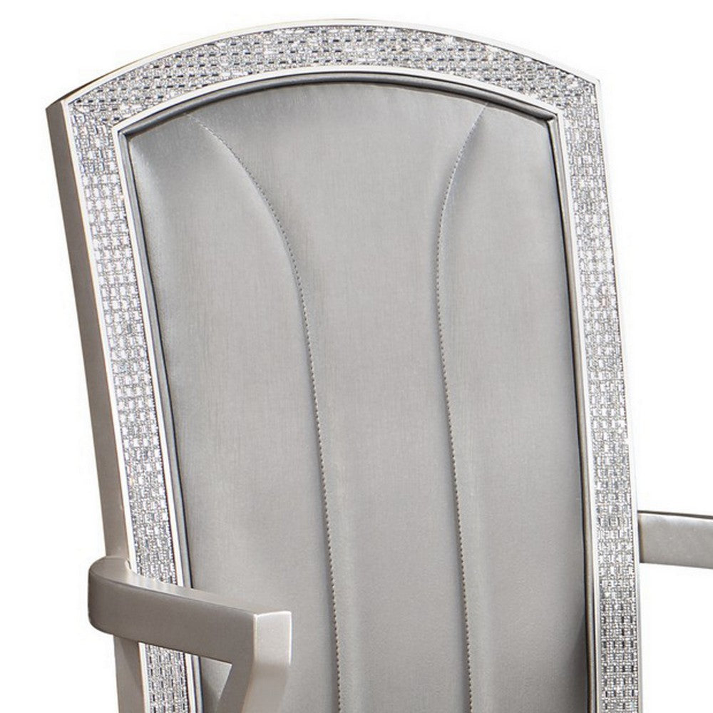 Scott 23 Inch Dining Armchair Set of 2, Gray Faux Leather and Taupe Wood