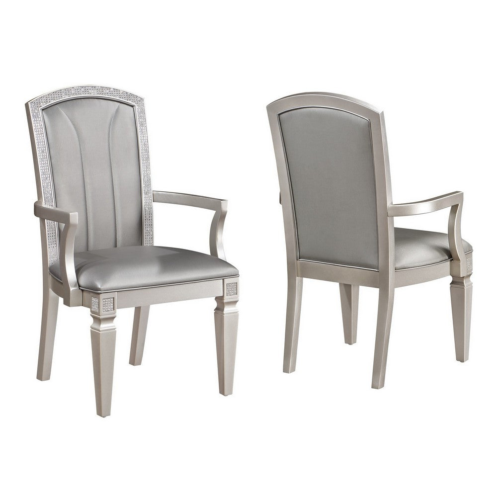 Scott 23 Inch Dining Armchair Set of 2, Gray Faux Leather and Taupe Wood