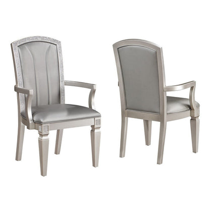 Scott 23 Inch Dining Armchair Set of 2, Gray Faux Leather and Taupe Wood
