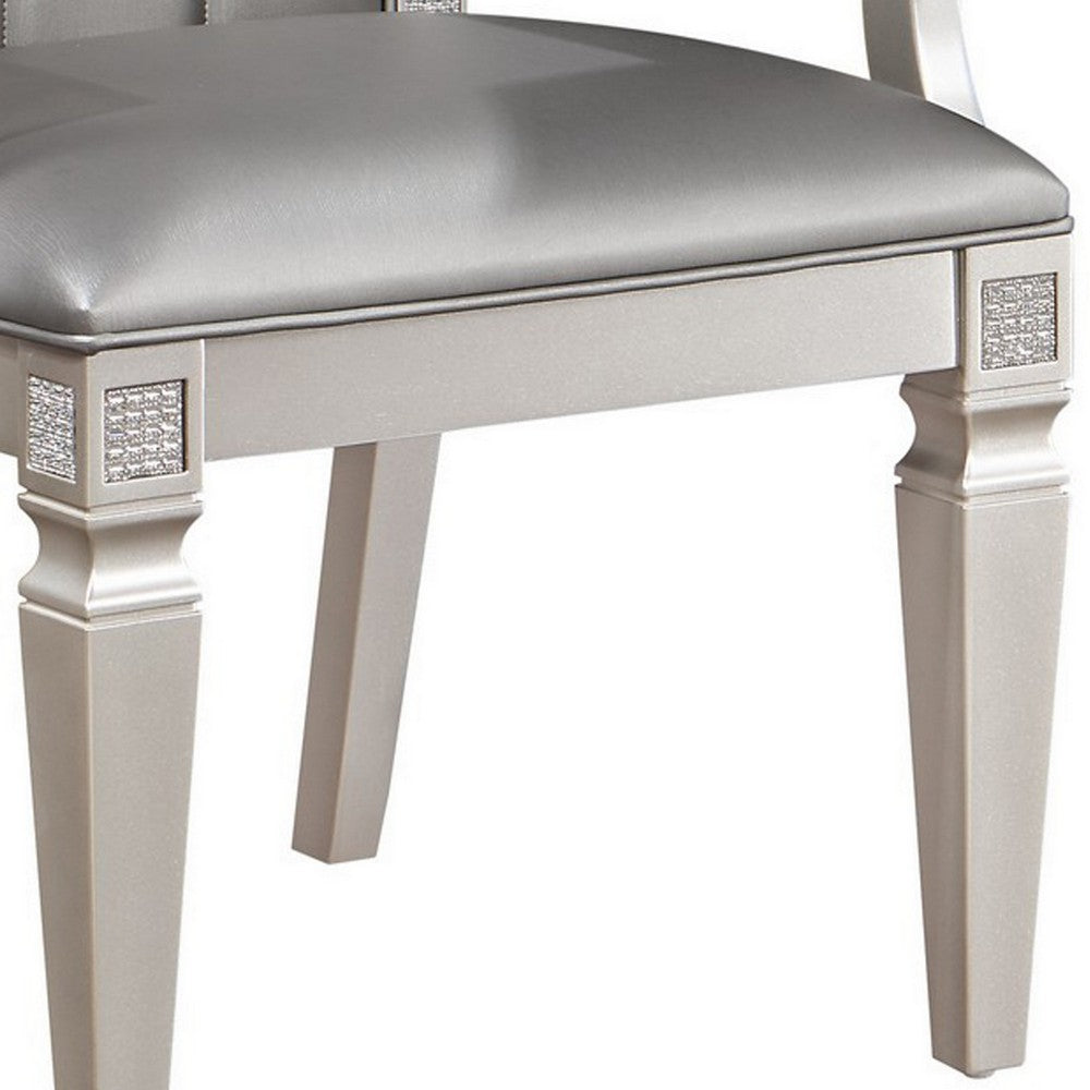 Scott 23 Inch Dining Armchair Set of 2, Gray Faux Leather and Taupe Wood