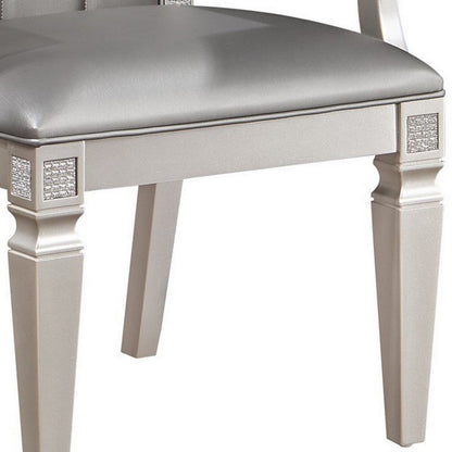 Scott 23 Inch Dining Armchair Set of 2, Gray Faux Leather and Taupe Wood