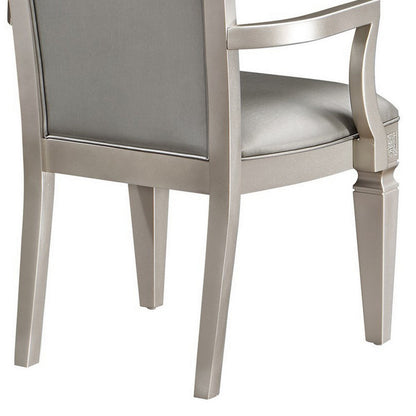 Scott 23 Inch Dining Armchair Set of 2, Gray Faux Leather and Taupe Wood