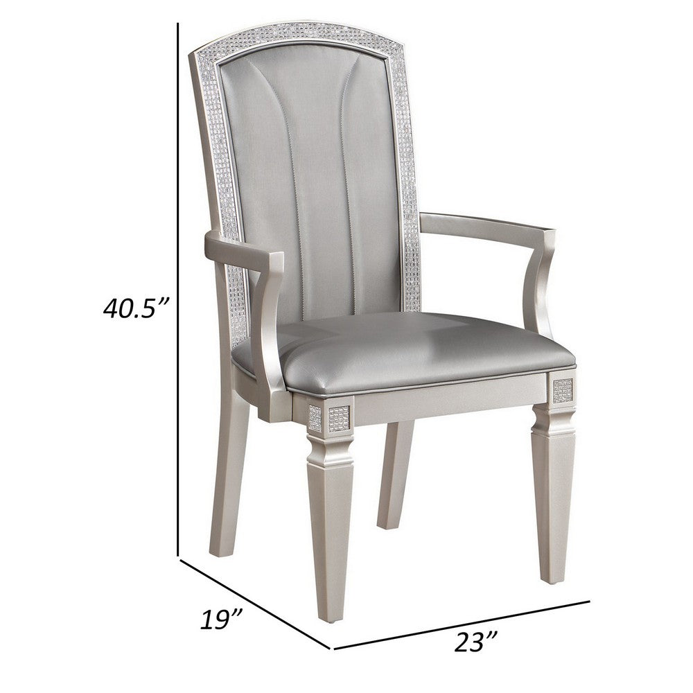 Scott 23 Inch Dining Armchair Set of 2, Gray Faux Leather and Taupe Wood