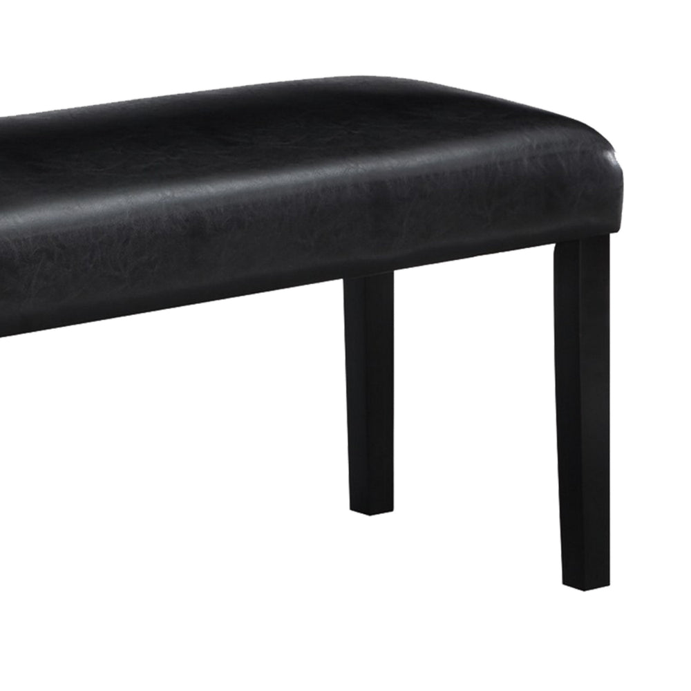Tristan 46 Inch Bench, Faux Leather, Wood Frame, Soft Cushion, Black