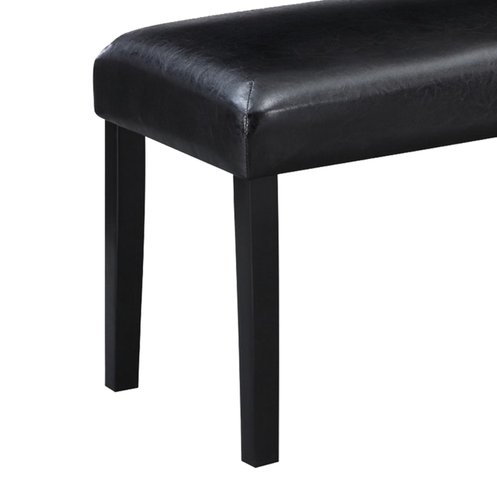 Tristan 46 Inch Bench, Faux Leather, Wood Frame, Soft Cushion, Black