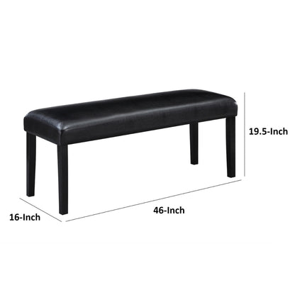 Tristan 46 Inch Bench, Faux Leather, Wood Frame, Soft Cushion, Black