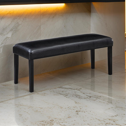 Tristan 46 Inch Bench, Faux Leather, Wood Frame, Soft Cushion, Black