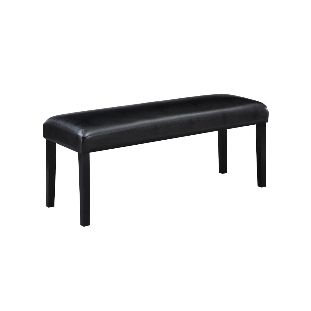 Tristan 46 Inch Bench, Faux Leather, Wood Frame, Soft Cushion, Black