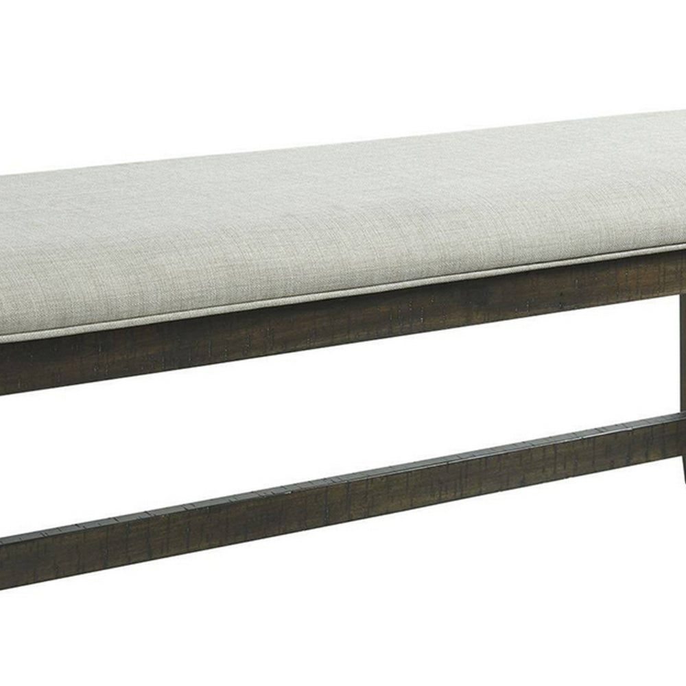 Cameron 50 Inch Bench, Brown Wood Frame, Gray Poly Linen Upholstery