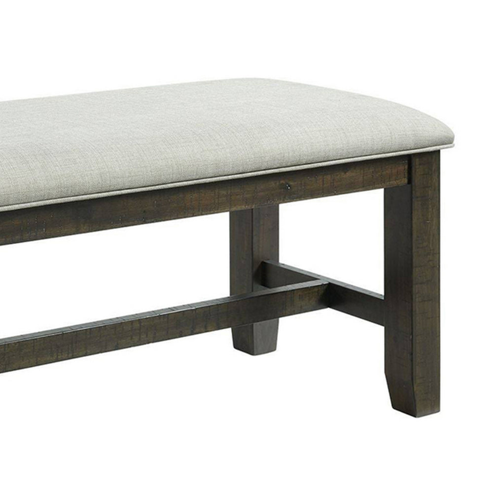 Cameron 50 Inch Bench, Brown Wood Frame, Gray Poly Linen Upholstery