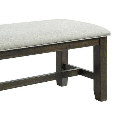 Cameron 50 Inch Bench, Brown Wood Frame, Gray Poly Linen Upholstery