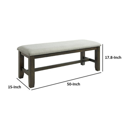 Cameron 50 Inch Bench, Brown Wood Frame, Gray Poly Linen Upholstery