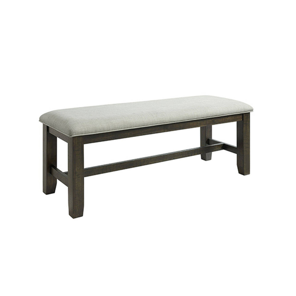 Cameron 50 Inch Bench, Brown Wood Frame, Gray Poly Linen Upholstery