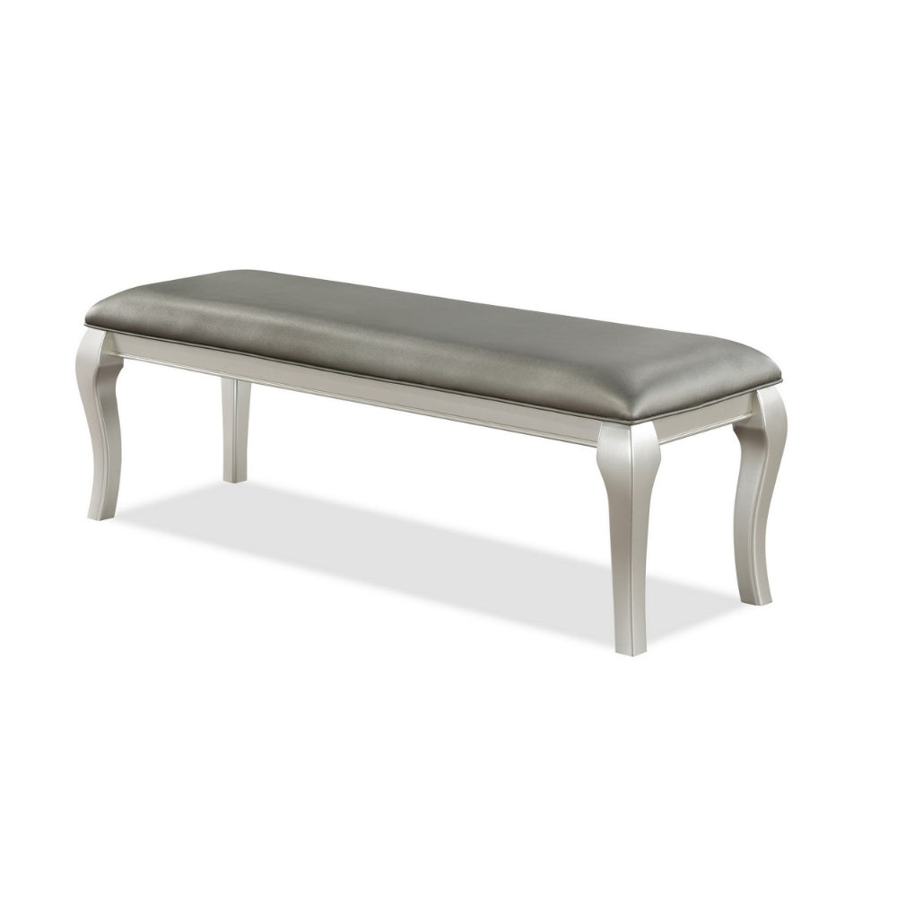 Harrison 52 Inch Bench, Wood Frame, Faux Leather, Cabriole Legs, Gray