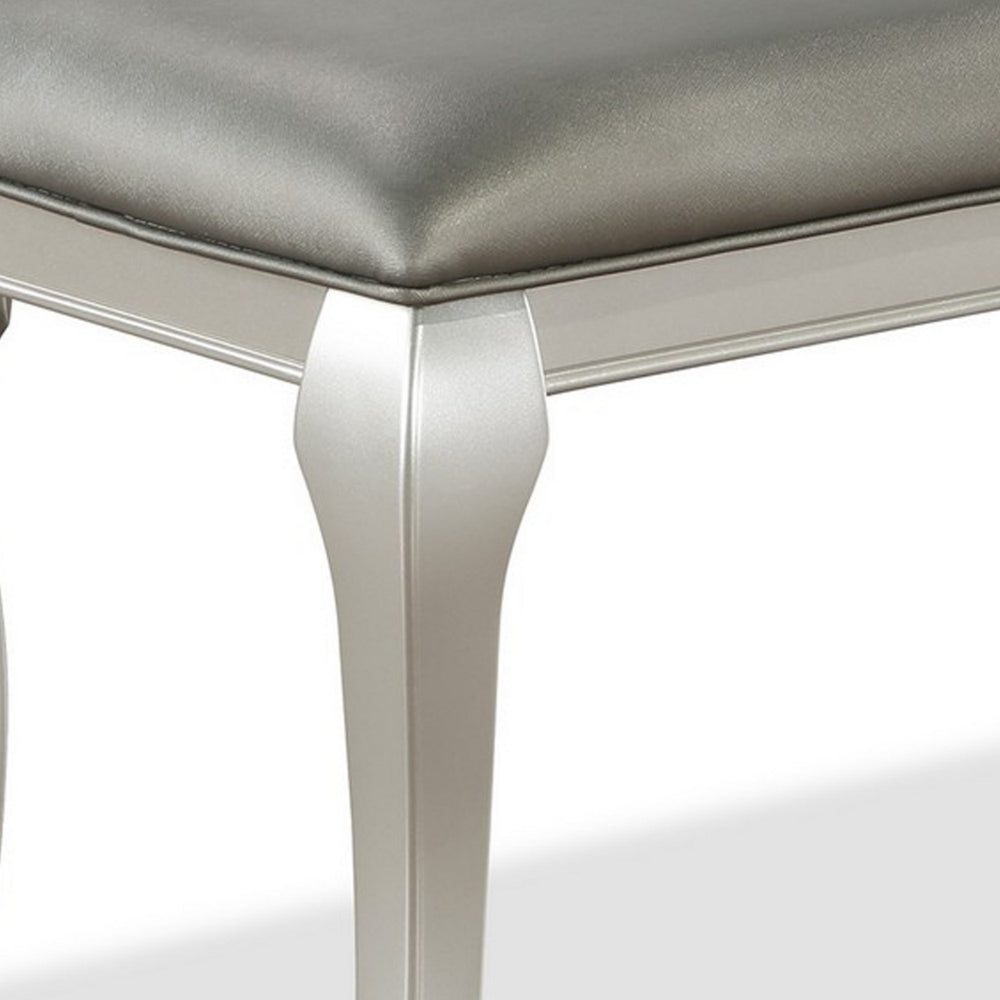 Harrison 52 Inch Bench, Wood Frame, Faux Leather, Cabriole Legs, Gray