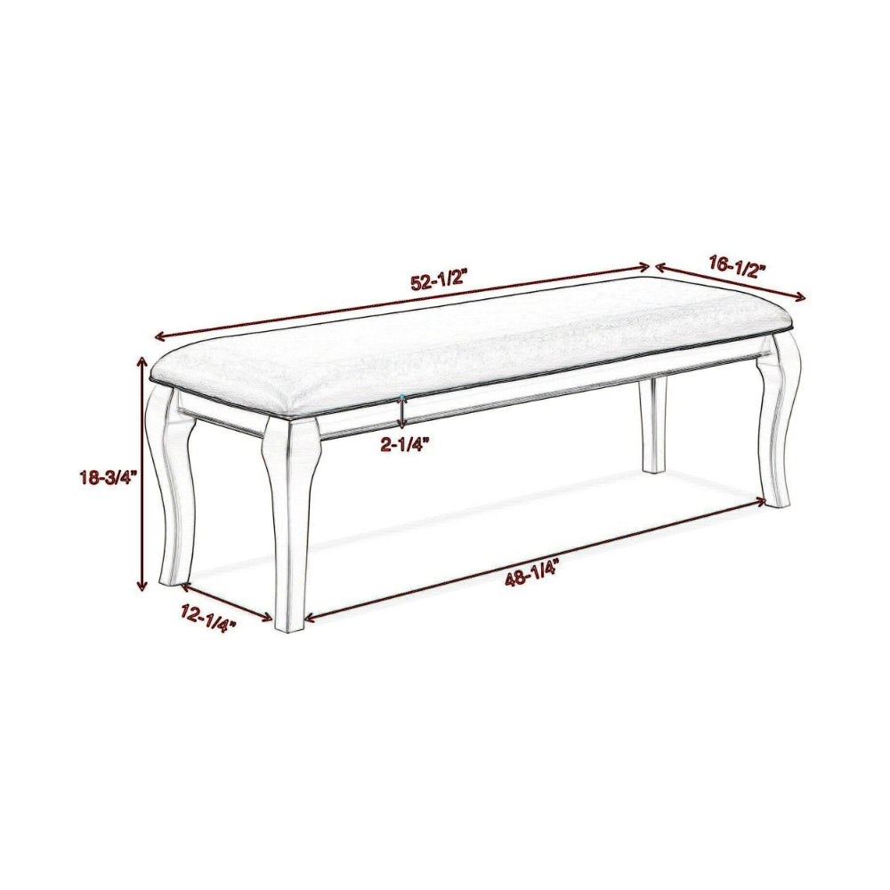 Harrison 52 Inch Bench, Wood Frame, Faux Leather, Cabriole Legs, Gray