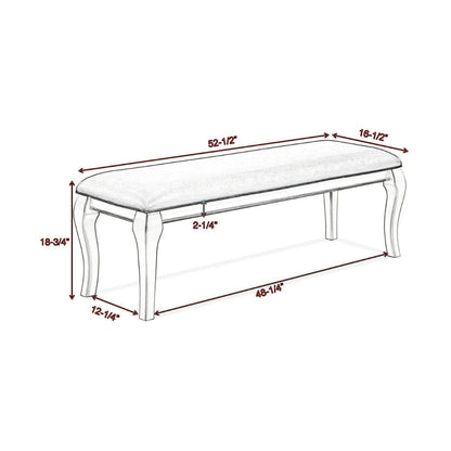 Harrison 52 Inch Bench, Wood Frame, Faux Leather, Cabriole Legs, Gray