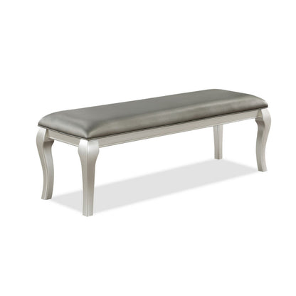 Harrison 52 Inch Bench, Wood Frame, Faux Leather, Cabriole Legs, Gray