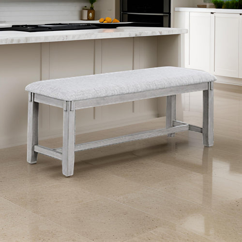 Peter 50 Inch Dining Bench, Fabric Upholstery, Cushioned, Driftwood Gray