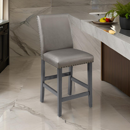 Scarlett 26 Inch Counter Height Chair Set of 2, Plush Gray Faux Leather