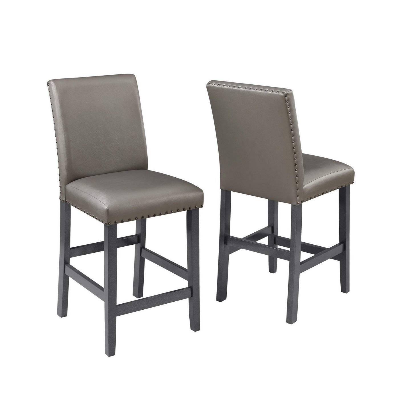 Scarlett 26 Inch Counter Height Chair Set of 2, Plush Gray Faux Leather