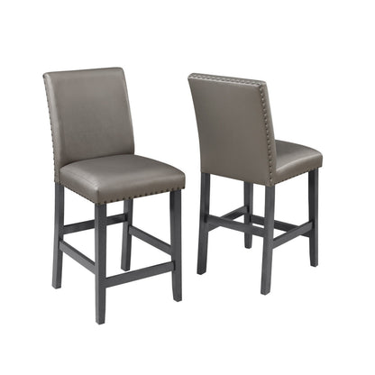 Scarlett 26 Inch Counter Height Chair Set of 2, Plush Gray Faux Leather