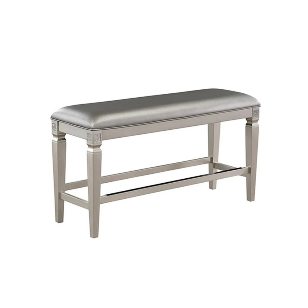 Scott 48 Inch Counter Height Bench, Wood Frame, Fabric Upholstery, Gray