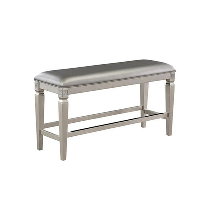 Scott 48 Inch Counter Height Bench, Wood Frame, Fabric Upholstery, Gray