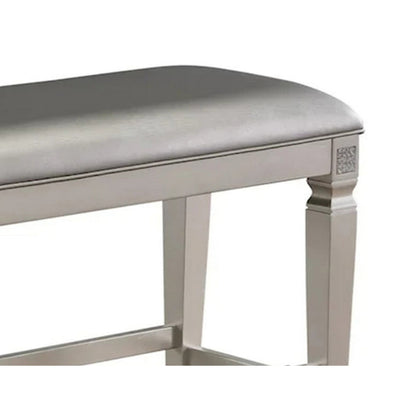 Scott 48 Inch Counter Height Bench, Wood Frame, Fabric Upholstery, Gray