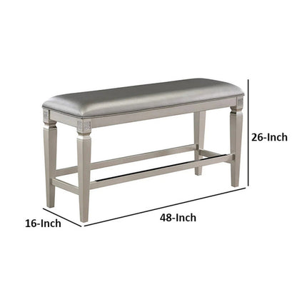 Scott 48 Inch Counter Height Bench, Wood Frame, Fabric Upholstery, Gray