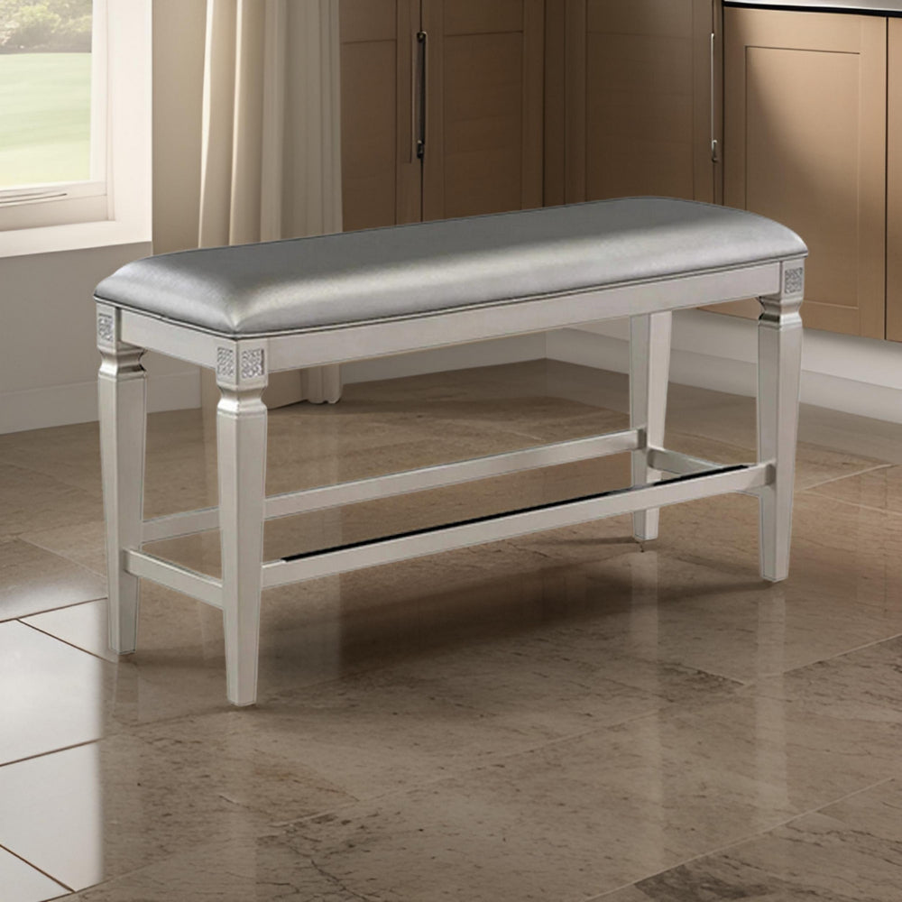 Scott 48 Inch Counter Height Bench, Wood Frame, Fabric Upholstery, Gray
