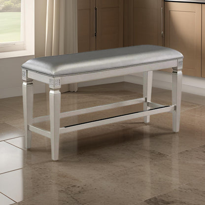 Scott 48 Inch Counter Height Bench, Wood Frame, Fabric Upholstery, Gray