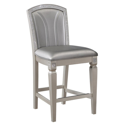 Scott 26 Inch Counter Height Chair Set of 2, Wood Frame, Faux Leather, Gray