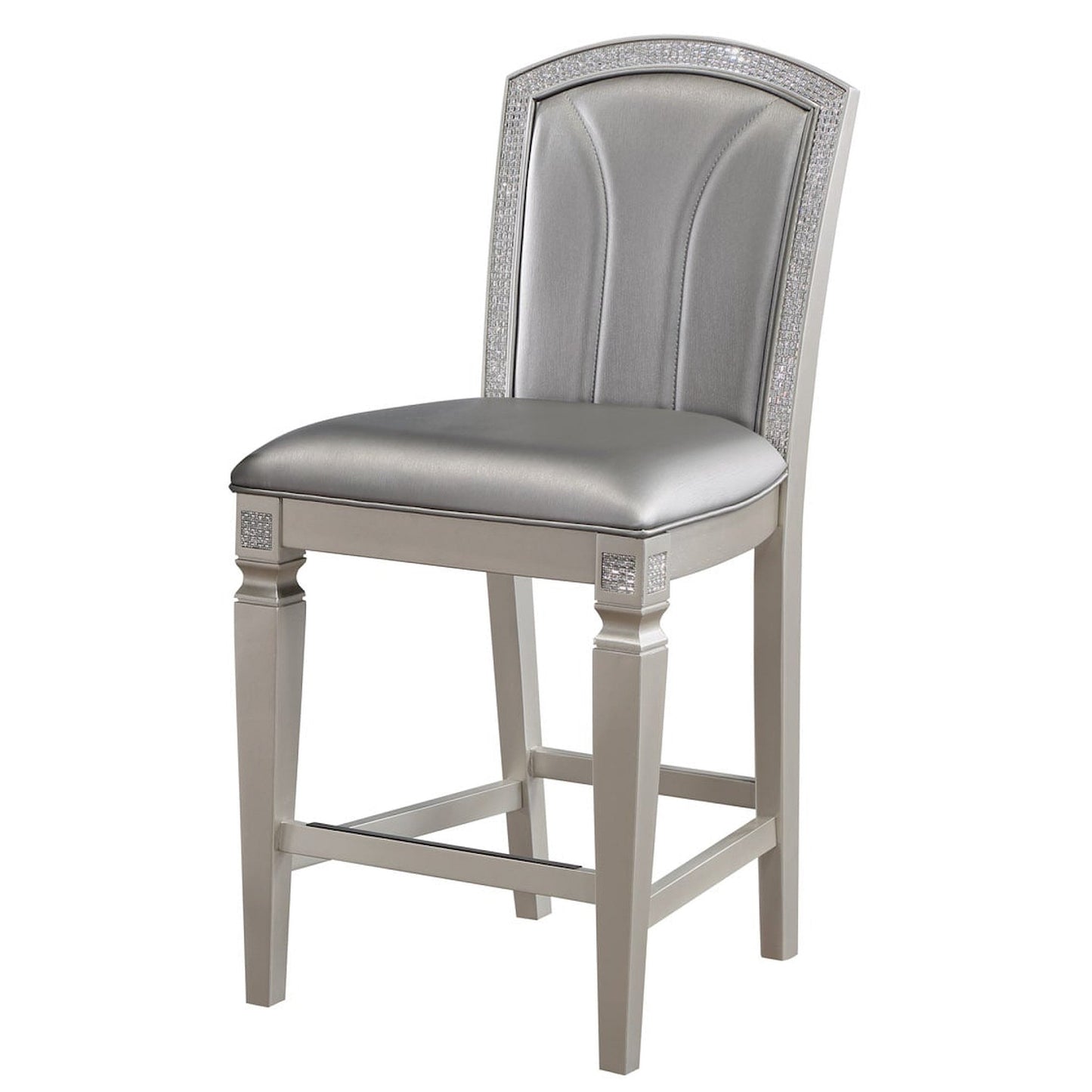 Scott 26 Inch Counter Height Chair Set of 2, Wood Frame, Faux Leather, Gray