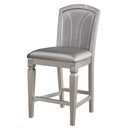 Scott 26 Inch Counter Height Chair Set of 2, Wood Frame, Faux Leather, Gray