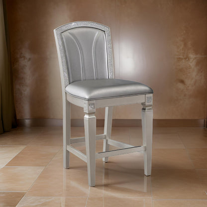 Scott 26 Inch Counter Height Chair Set of 2, Wood Frame, Faux Leather, Gray
