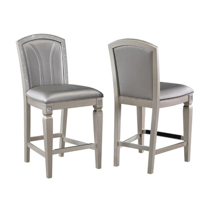 Scott 26 Inch Counter Height Chair Set of 2, Wood Frame, Faux Leather, Gray