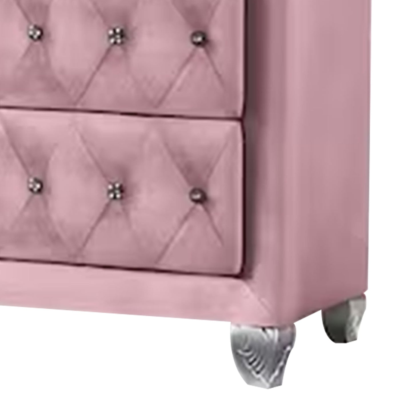 Zoha 49 Inch Tall Dresser Chest, 5 Drawer, Cabriole Legs, Pink Upholstery