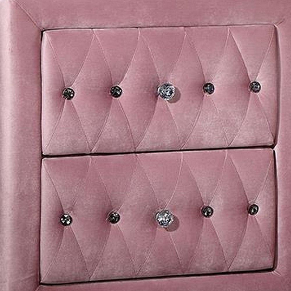 Zoha 26 Inch Nightstand, 2 Drawer, Cabriole Legs, Wood, Pink Upholstery