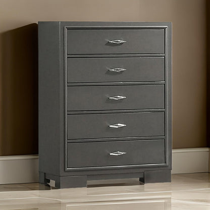 Aliso 47 Inch Tall Dresser Chest, 5 Drawers, Solid Wood, Dark Gray Finish