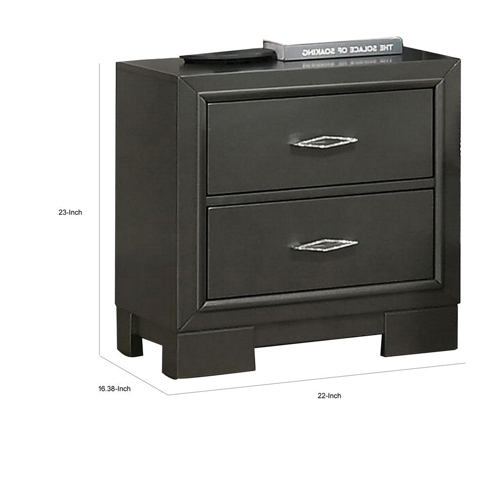 Aliso 23 Inch Nightstand, 2 Drawers, Bracket Feet, Solid Wood, Dark Gray
