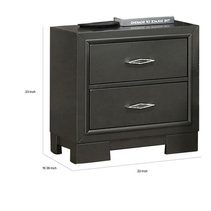 Aliso 23 Inch Nightstand, 2 Drawers, Bracket Feet, Solid Wood, Dark Gray