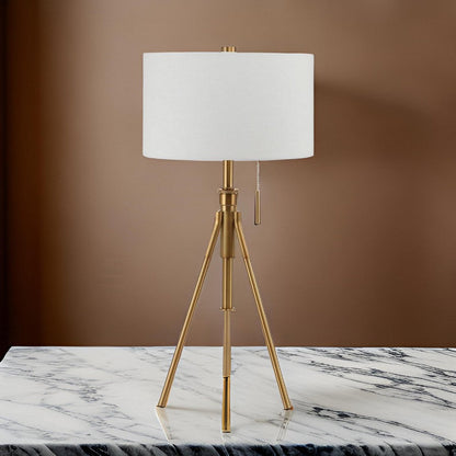 32-37 Inch Table Lamp, Adjustable Height, Modern Tripod Legs, Metal, Gold