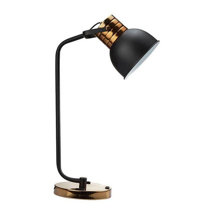 24 Inch Table Lamp, Angled Stem, Round Base, Metal, Black, Antique Gold