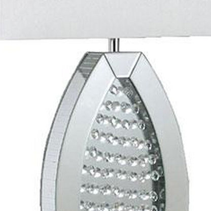 30 Inch Table Lamp, Acrylic Crystal, Rectangular Shade, Curved, Silver
