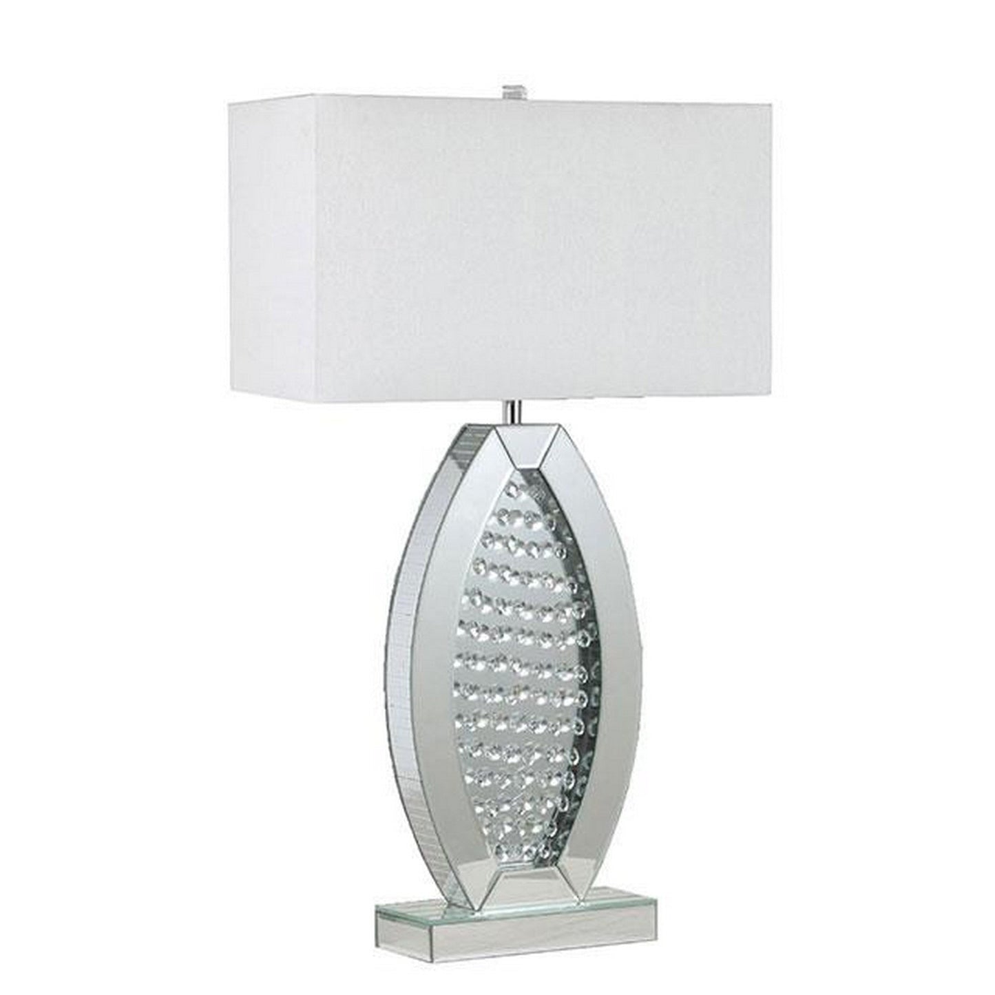 30 Inch Table Lamp, Acrylic Crystal, Rectangular Shade, Curved, Silver